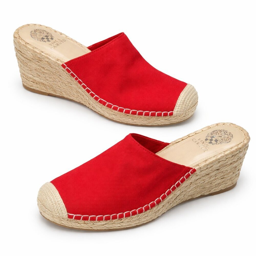 VINCE CAMUTO  Kordinan Red Espadrille Wedge Slides Mules Shoes Size 9M